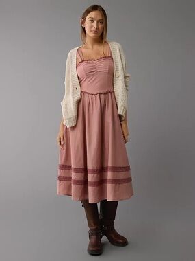 American Eagle Corset V Waist Lace Midi Dress L
